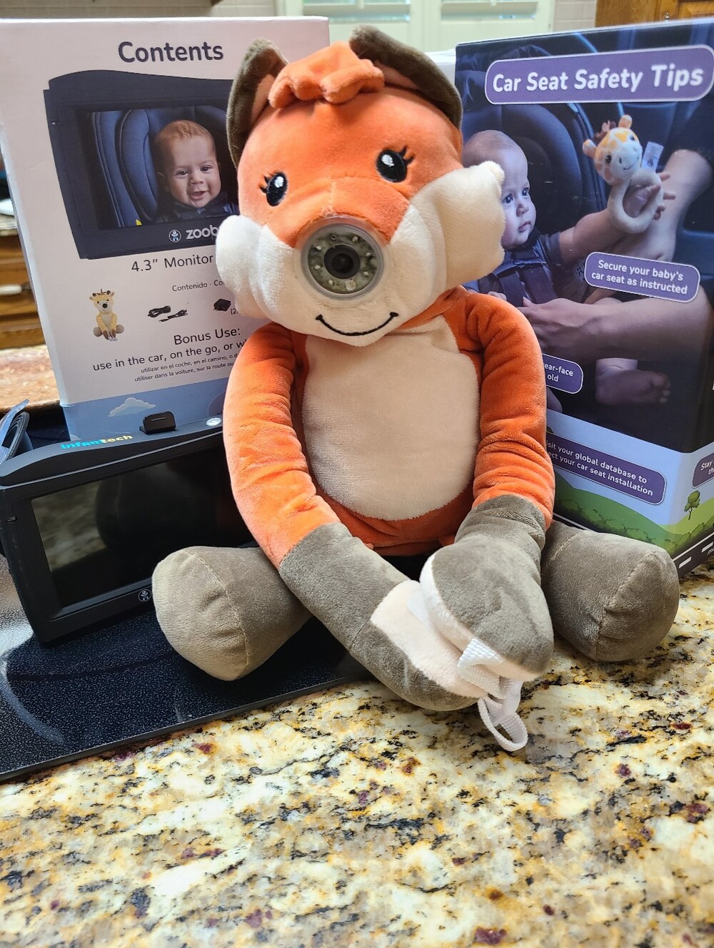 Orange Fox Plush Baby Car Seat Mirror - Orange & Gray